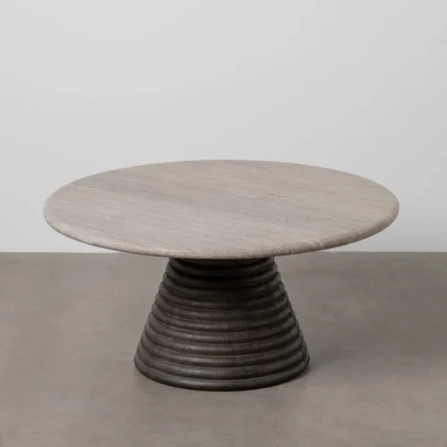 Table basse ronde plateau marbre bois de manguier Ixia 90 cm — vue 2