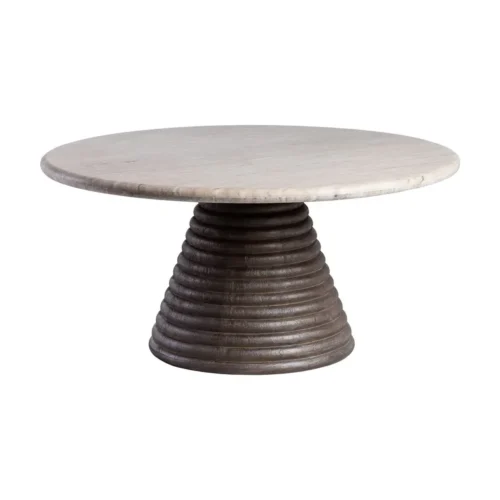 Table basse ronde plateau marbre bois de manguier Ixia 90 cm — vue 3