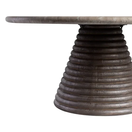 Table basse ronde plateau marbre bois de manguier Ixia 90 cm — vue 4