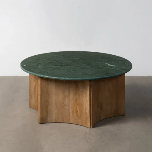 Table basse carrée plateau marbre vert bois de manguier Ixia 97 cm