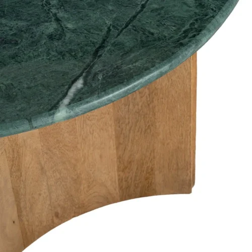 Table basse ronde plateau marbre vert bois de manguier Ixia 97 cm — vue 3