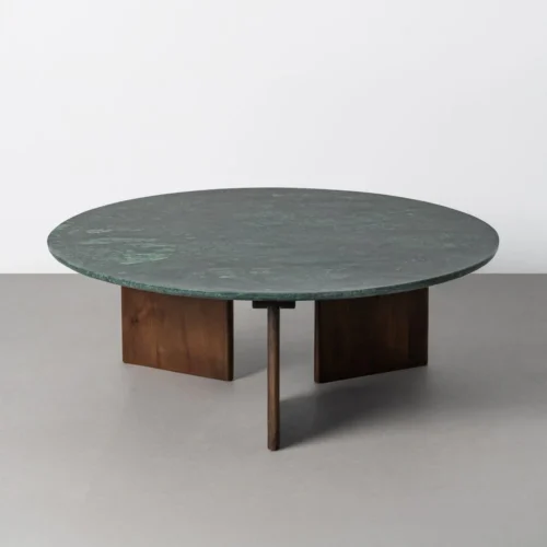 Table basse ronde plateau pierre naturelle verte Ixia 100 cm