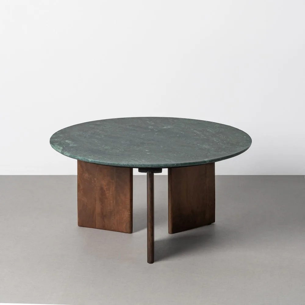 Table basse ronde plateau pierre naturelle verte Ixia 80 cm