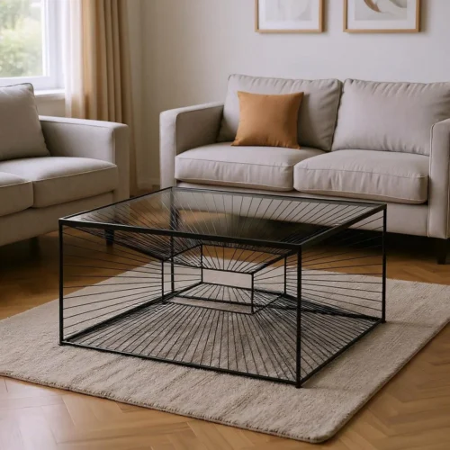Table basse carrée plateau verre noir Ixia 80 cm — vue 8