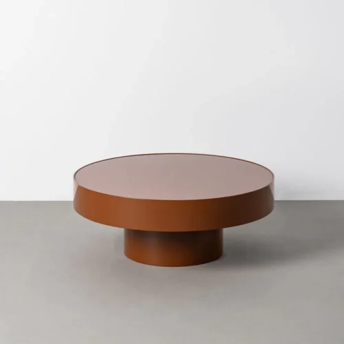 Table basse ronde plateau verre rouge brique Ixia 80 cm