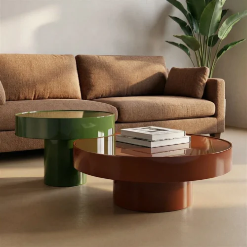 Table basse ronde plateau verre rouge brique Ixia 80 cm — vue 6