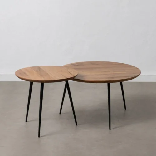 Table basse gigogne bois d'acacia et métal ronde Ixia 70 cm