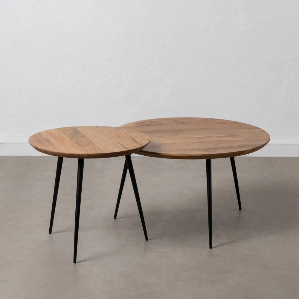Table basse gigogne bois d'acacia et métal ronde Ixia 70 cm