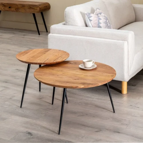 Table basse gigogne bois d'acacia et métal ronde Ixia 70 cm — vue 10