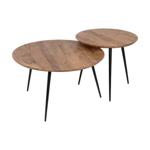Table basse gigogne bois d'acacia et métal ronde Ixia 70 cm — vue 2