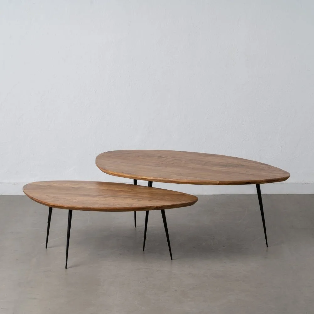 Table basse gigogne organique bois d'acacia et métal Ixia 110 cm