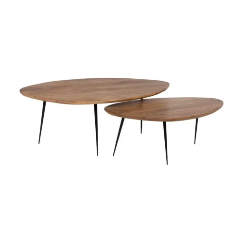 Table basse gigogne organique bois d'acacia et métal Ixia 110 cm — vue 3