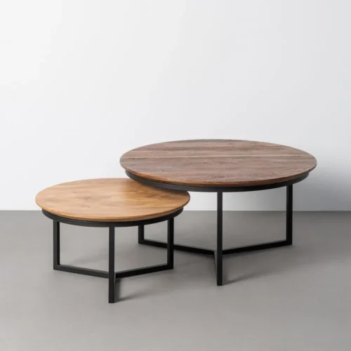 Table basse gigogne bois d'acacia pieds métal Ixia 80 cm
