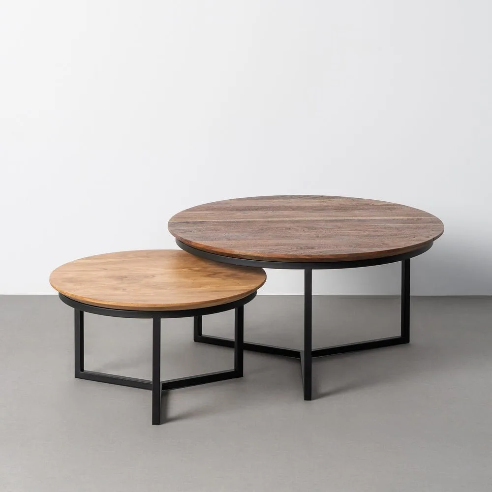 Table basse gigogne bois d'acacia pieds métal Ixia 80 cm