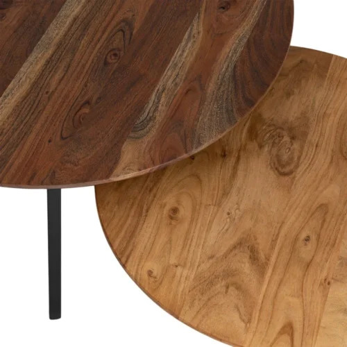 Table basse gigogne bois d'acacia pieds métal Ixia 80 cm — vue 2