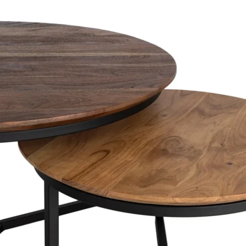 Table basse gigogne bois d'acacia pieds métal Ixia 80 cm — vue 3