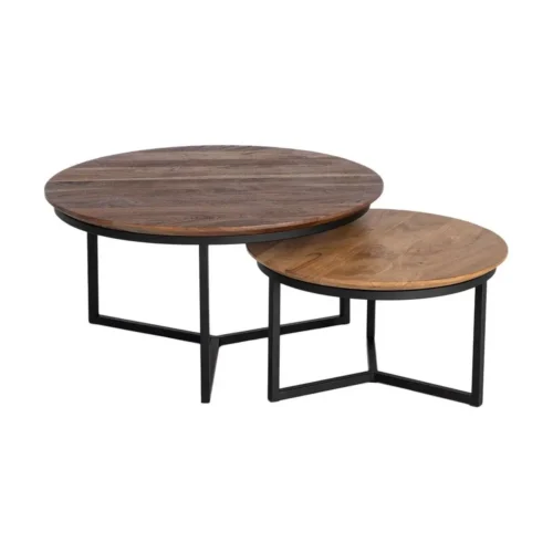 Table basse gigogne bois d'acacia pieds métal Ixia 80 cm — vue 7