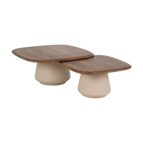 Table basse gigogne organique bois de manguier et métal Ixia 90 cm