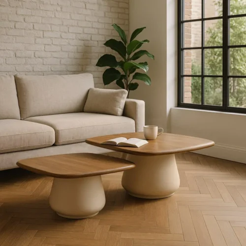 Table basse gigogne organique bois de manguier et métal Ixia 90 cm — vue 10