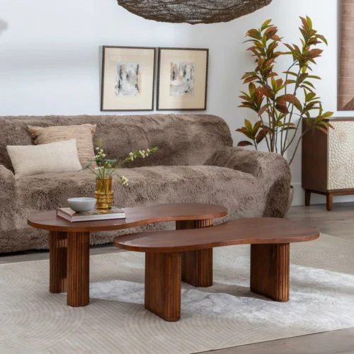 Table basse gigogne organique bois de manguier Ixia 110 cm — vue 2