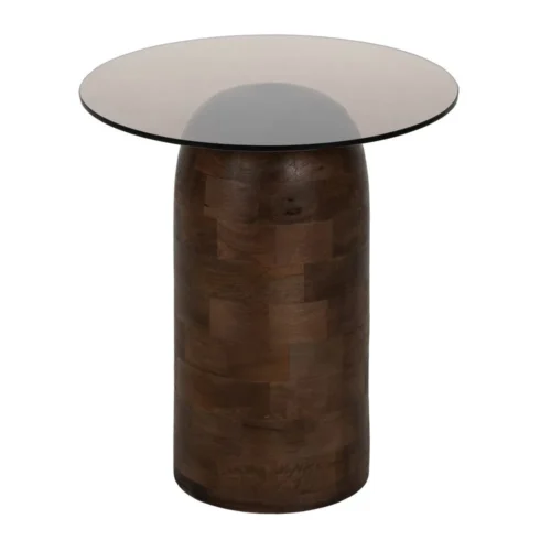 Table basse haute plateau verre bois de manguier miel Ixia 50 cm — vue 3