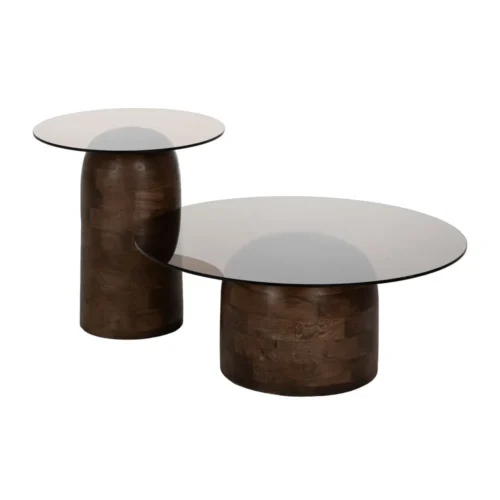Table basse haute plateau verre bois de manguier miel Ixia 50 cm — vue 4