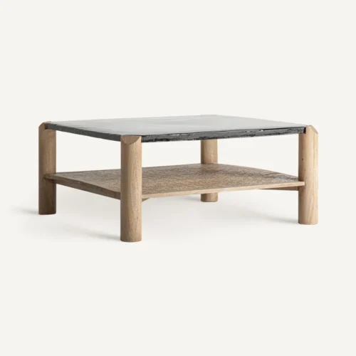 Table basse Jacquard manguier brun et verre 90 cm Vical Home — vue 2