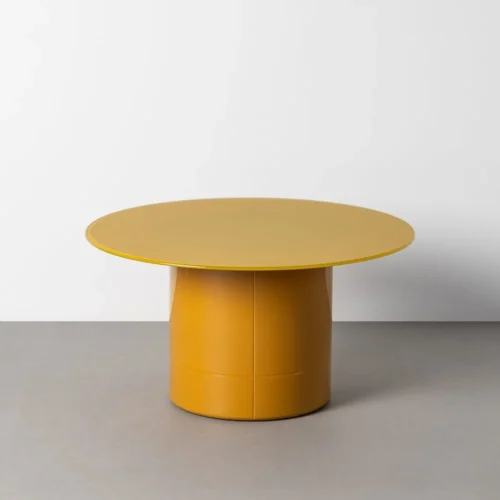 Table basse jaune plateau verre Ixia 80 cm