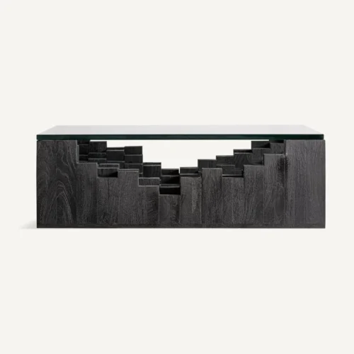 Table basse Pètria manguier noir sablé et verre Vical Home