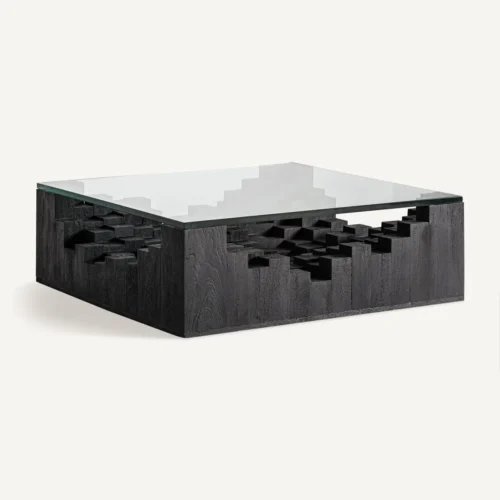 Table basse Pètria manguier noir sablé et verre Vical Home — vue 2