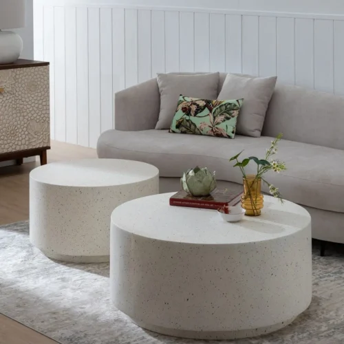 Table basse plateau fibre de magnésium blanche Ixia 90 cm — vue 2