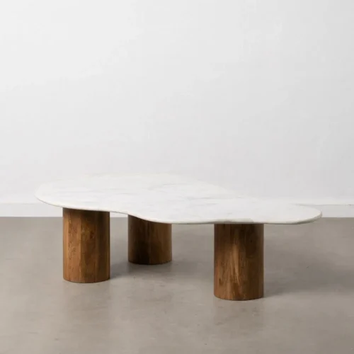 Table basse plateau marbre blanc et bois de manguier Ixia 135 cm — vue 2