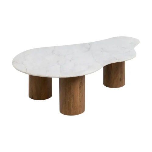 Table basse plateau marbre blanc et bois de manguier Ixia 135 cm — vue 3