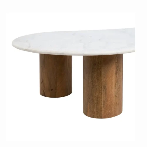 Table basse plateau marbre blanc et bois de manguier Ixia 135 cm — vue 8