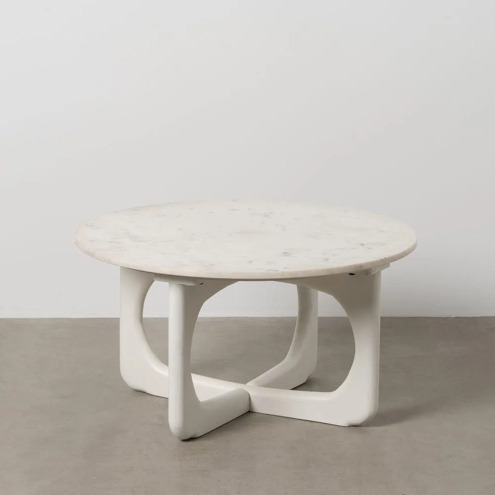 Table basse plateau marbre blanc et bois de manguier Ixia 75 cm