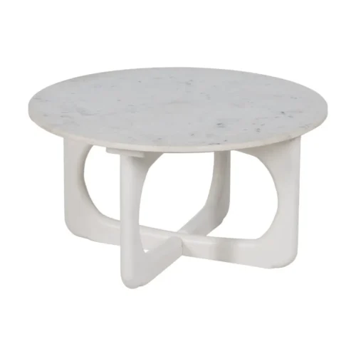 Table basse plateau marbre blanc et bois de manguier Ixia 75 cm — vue 3