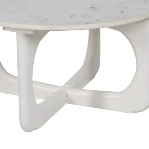 Table basse plateau marbre blanc et bois de manguier Ixia 75 cm — vue 7