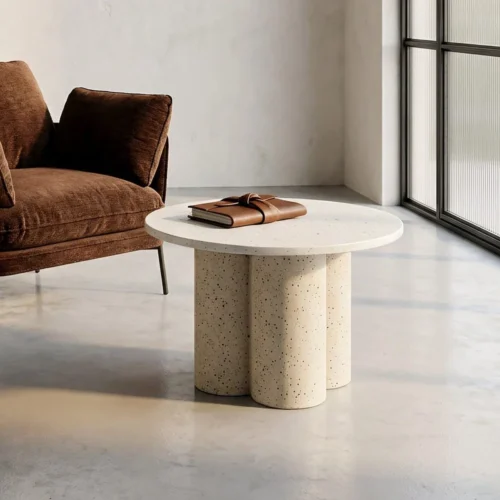 Table basse plateau marbre blanc piètement métal Ixia 60 cm