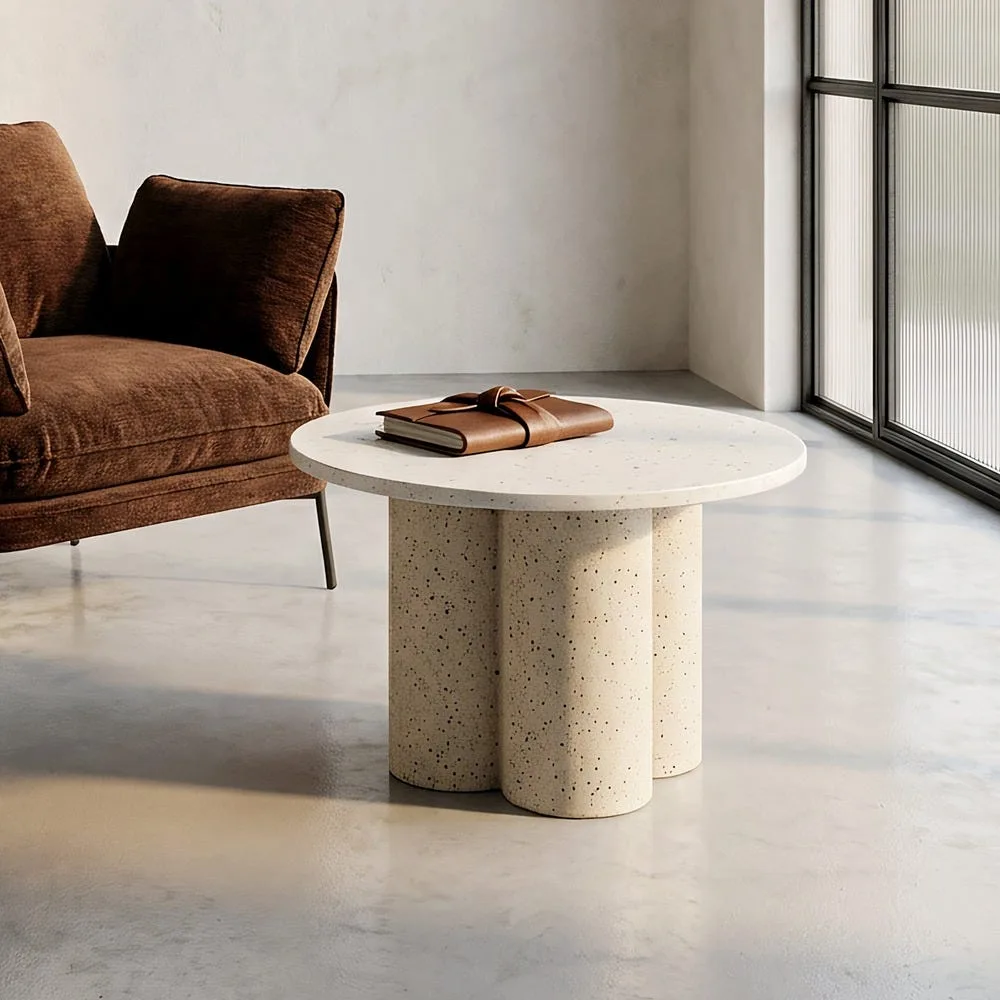 Table basse plateau marbre blanc piètement métal Ixia 60 cm