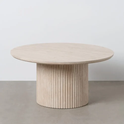 Table basse plateau pierre frittée beige Ixia 90 cm
