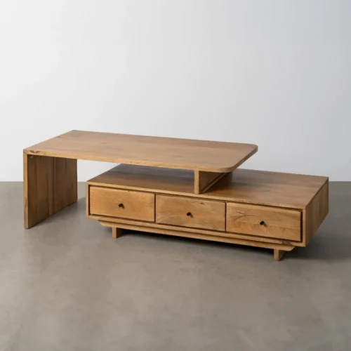 Table basse rectangulaire 3 tiroirs bois de manguier naturel Ixia 150 cm — vue 2