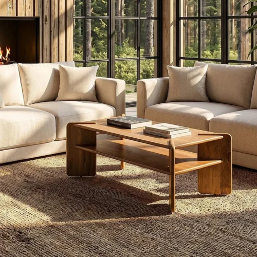 Table basse rectangulaire piètement haut bois de manguier naturel Ixia 121 cm