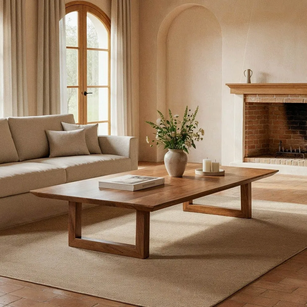 Table basse rectangulaire plateau épais bois d'acacia brun Ixia 150 cm