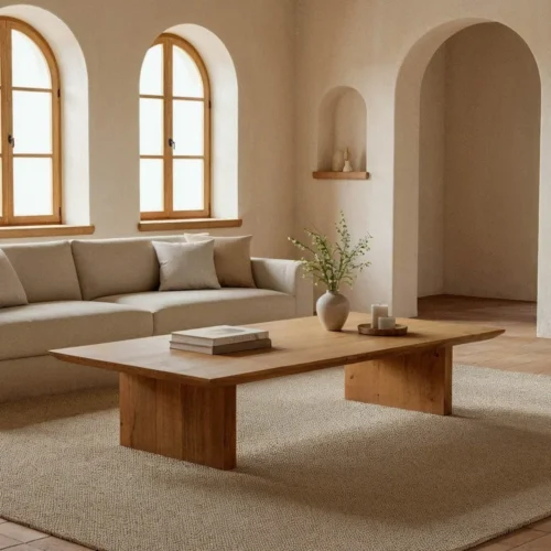 Table basse rectangulaire plateau épais bois d'acacia naturel Ixia 150 cm