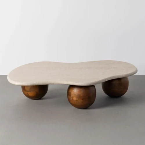 Table basse organique plateau marbre bois de manguier Ixia 119 cm