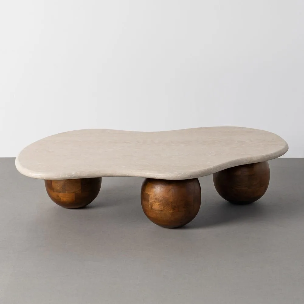 Table basse organique plateau marbre bois de manguier Ixia 119 cm
