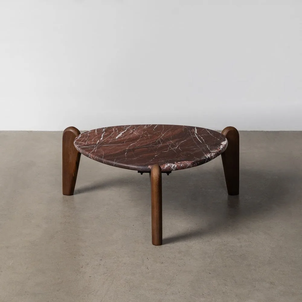 Table basse organique plateau marbre bois de manguier Ixia 70 cm