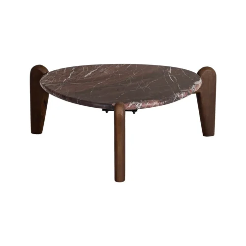 Table basse organique plateau marbre bois de manguier Ixia 70 cm — vue 2