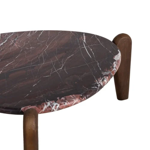 Table basse organique plateau marbre bois de manguier Ixia 70 cm — vue 3
