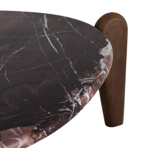 Table basse organique plateau marbre bois de manguier Ixia 70 cm — vue 4